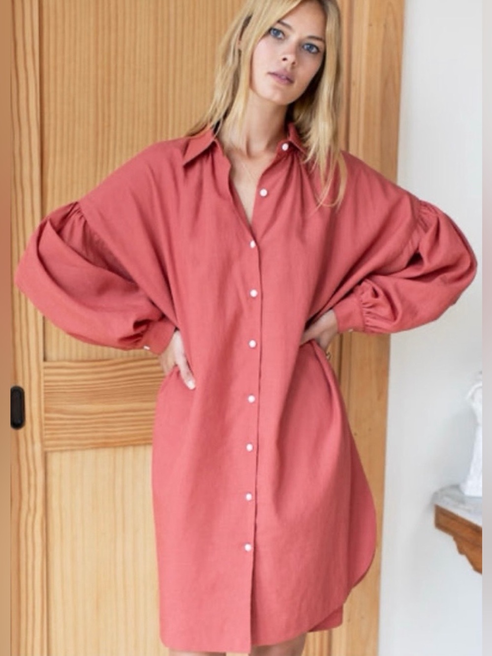 Emerson Fry Elvie Shirtdress Large Venetian Red Linen Button Down Dress Boho